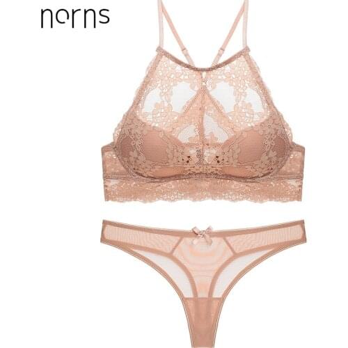 Norns French Sexy Lace Cutout Women Bralet Gathered Back Bra Thong Set Lingerie