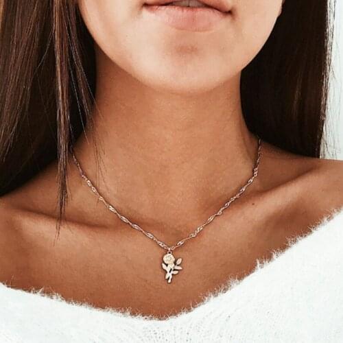 Elegant Simple Vintage Style Rose Flower Pendant Necklaces Ladies Sexy Love Heart Star Moon Shell Necklaces Women Jewelry YN55