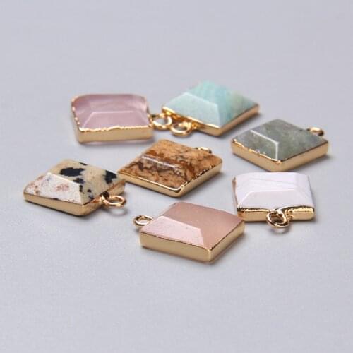 2pcs/lot 15x12MM Natural Gem Stone Quartz Pendant Square Shape Crystal Howlite Reiki Chakra Charms For Women Elegant Handmade