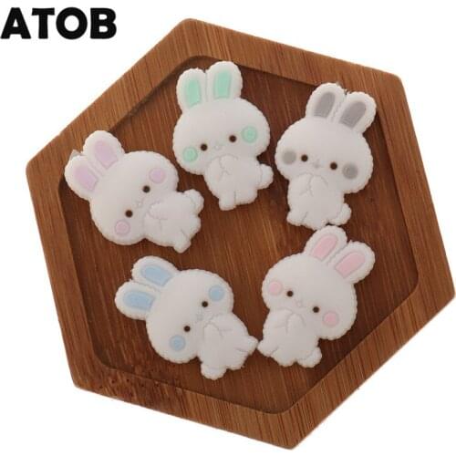 ATOB 20PCS Rabbit Silicone Beads BPA Free Cute Bunny Baby Teether Toys Food Grade Silicone Baby Teething Necklace Pendant