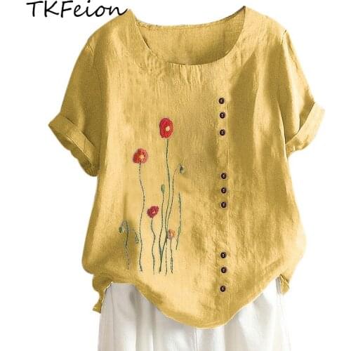 2020 Summer Female Fashion Tops Fashion Floral Embroidered Short-Sleeved Casual Tees Loose Plus-sized M-5XL Women Cotton T-shirt