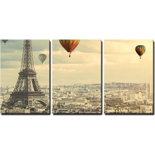 3 Piece Canvas Wall Art - Colorful Hot Balloons Flying Above The Tower in Paris Printed On Canvas Wall Decor Drop shipping
