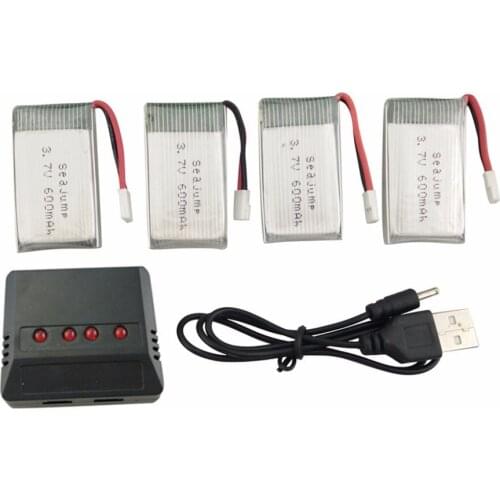 4PCS/Lot 3.7V 600mAh Lithium Battery with 4-in-1 USB Charger for MJX X708 X708W RC Quadcopter Spare Parts