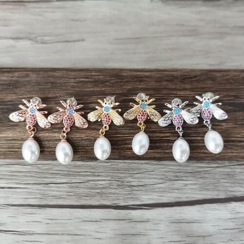 5Pairs Fashion micro pave Crystal CZ honeybee insect charm dangle earrings for women jewelry Xmas gift ER1116