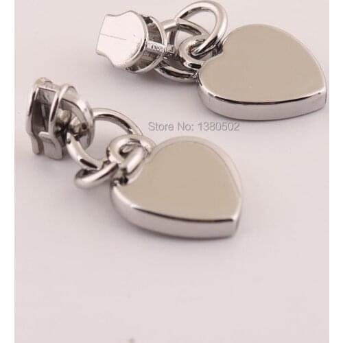 5pcs/lot Metal Silver color zipper sliders Heart Shape zipper head Pull for Sewing Accessories