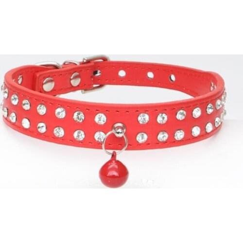 50pcs/lot Fast shipping 2 Row Bling Crystal Rhinestone PU Leather Pet Collars Cat Dog Collar Neckla With bells