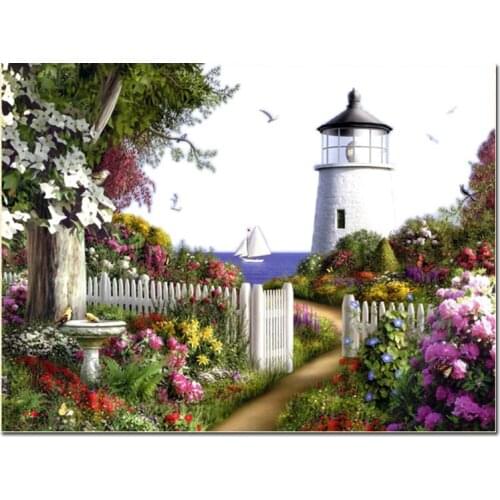 5D DIY Diamond Painting Landscape Lighthouse Cross Stitch 40x30 Patterns Diamond Painting kits for Embroidery with Beads