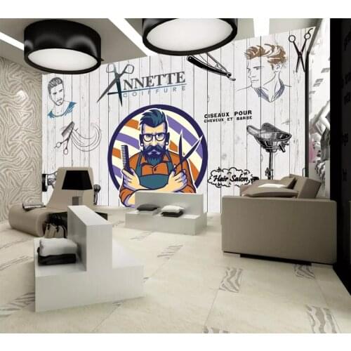 Bacal modern retro nostalgic wooden 3D wallpaper mural the huda beauty salon barber shop background wall decor