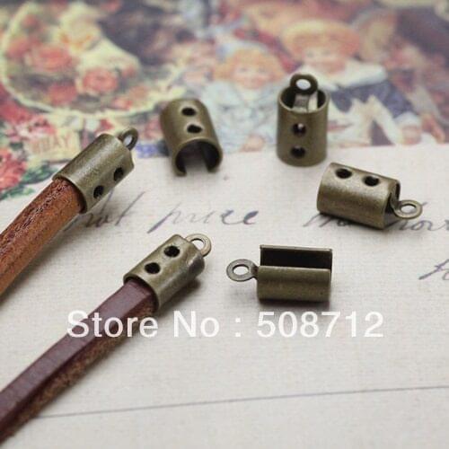 Free shipping!!500pcs/lot BronzeFold Over End Cord Crimps Caps/ End Caps Fit 4mm Round Leather Cord or 3mm square Leather Cord