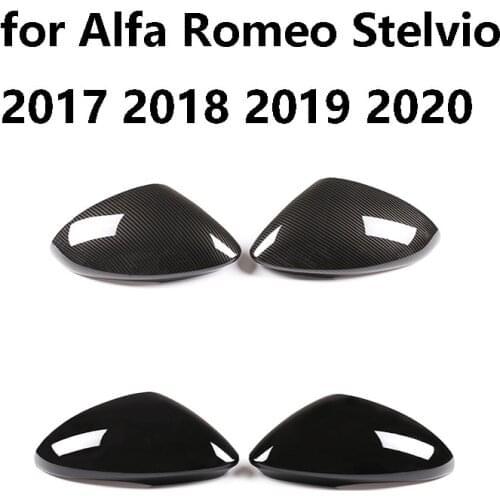 Carbon Fiber Printed Black ABS Side Rearview Mirror Cover Caps for Alfa Romeo Stelvio 2017 2018 2019 2020