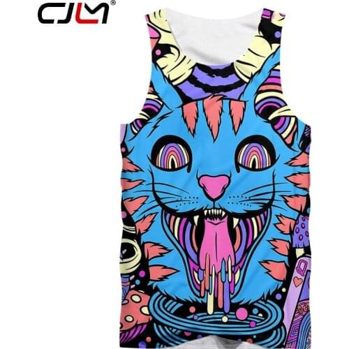 CJLM Mens Trend New Casual Harajuku Big Size 6XL Tank Top Personality Punk Pattern 3D Printed Colorful Blue Cat