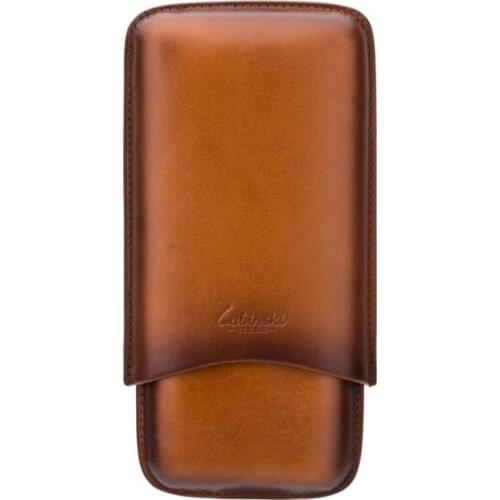 LUBINSKI Genuine Leather Portable 3 Tube Cigar Holder Leather Case Travel Humidor Cigar With Gift Box Tobacco Smoking Tool