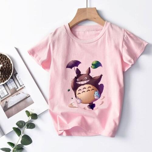 Japanese Anime Totoro Graphic Printed Children Pink T-shirt Summer New Fashion Kids Tshirts Boys Girls Cartoon Short Sleeve Tops