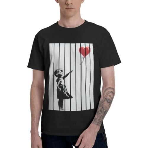 Shredding The Love Balloon T Shirt Men Cotton Print T-shirt Streetwear Tshirt Short Sleeve Banksy Balloon Girl Graffiti Tees Top
