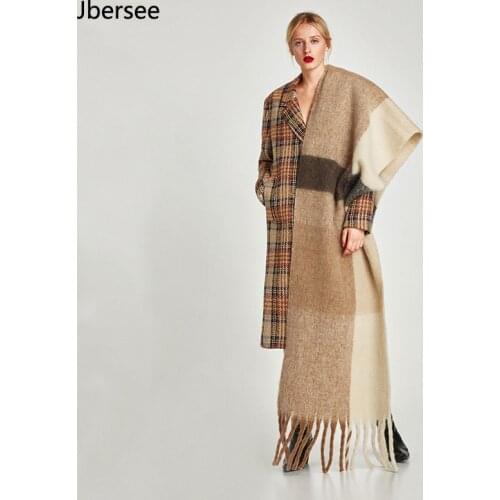 Jbersee Free shipping Oversized Pashmina Scarf Winter Women Tassels Scarf Plaid Blanket Scarf 200*55cm Gray and Tuo Shawls wn050