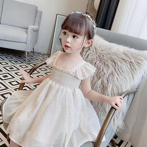 Baby Girls White Dress Sleeveless Pricess Summer Dress 2020 New Arrival Korean Style Sequins Lace Casual Dress Age For 12M-6Y