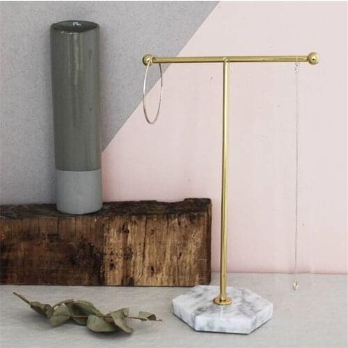 LBER Nordic Metal Golden Storage Rack with Marble Base Chic Ins Modern Jewelry Ring Necklace Earring Display Rack Holder Desk De