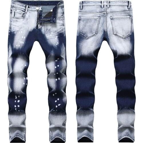 2021 Men’s Classic Style Tie-dyed Washed Denim Pants,Slim-fit Casual Jeans,Dot-prints Stretch Jeans,Youth Fashion Must