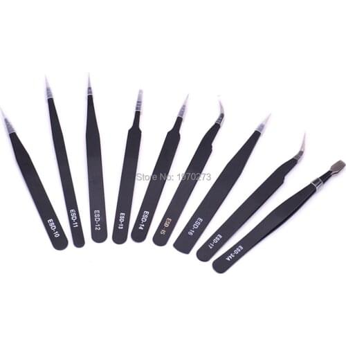 9PCS/PACK ESD Tweezers Set Stainless Steel Anti-static Precision Tweezers for Electronic Mobile Phone Repair FPV RC Tools Kit