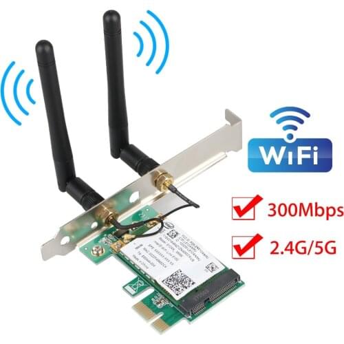 Adapter Desktop Dual Band 300Mbps 2 Antenna PCI-E 802.11b/g/n Wireless WiFi Card PC for Intel 5100 card