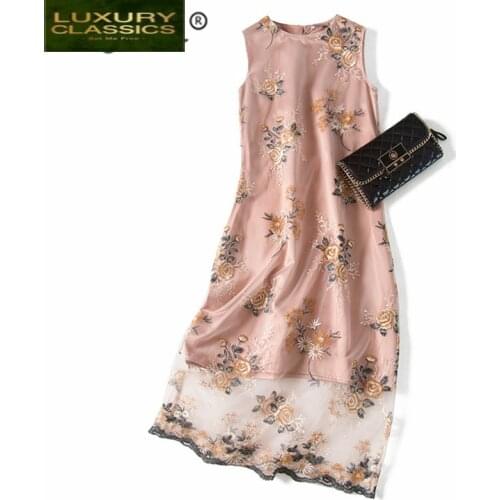 Real Summer Dress Women Silk Dresses Elegant Sleeveless Long Vestidos Female Beach Evening Party Ropa Mujer Dresses A0439