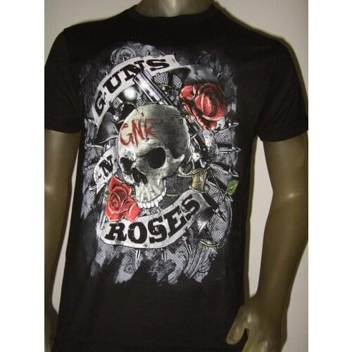 Nwt Mens Black Guns N Roses Skull Bullets Logo Metal Rock Band Group Tee Shirt