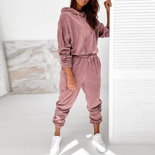 Autumn Velvet Matching Set Two Piece Women Tracksuit Solid Winter Hoodies Tops and Pants Suit Stree Conjuntos De Mujer G2859