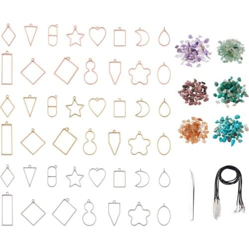 Geometric Hollow Open Bezel Frame Pendants Charms with Gemstone Chip Beads DIY Jewelry Kit Epoxy Resin Handmade Necklace Making