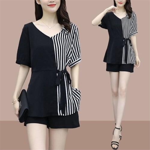 Casual Tracksuit Women Two Piece Set Summer T-Shirts And Shorts sets Short Sleeve Top Tees Female Suits M-4XL