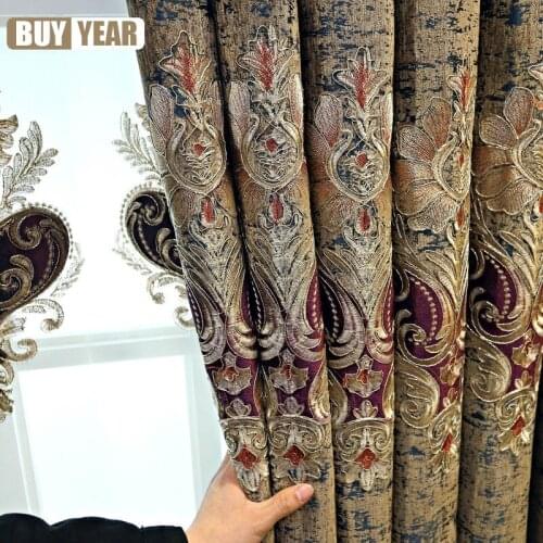 Luxury Palace Class Curtains for Living Room Dining Room Bedroom European Style Chenille Applique Embroidered Curtains Custom