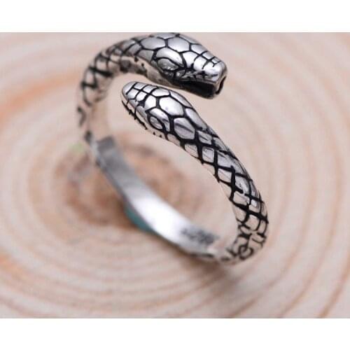 S925 Silver Snake Ring Vintage Spirit Snake Ring Adjustable Ring Jewelry
