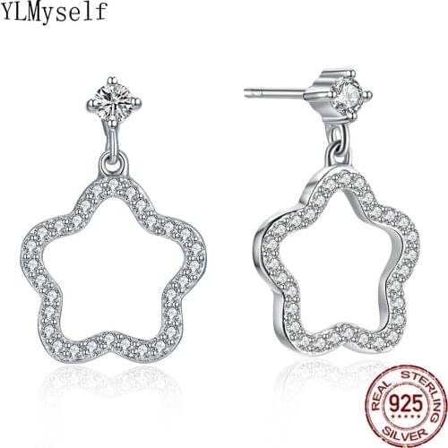 Cute star Real 925 sterling silver earring fine jewelry Crystal jewellery high quality 925 lovely real silver earrings