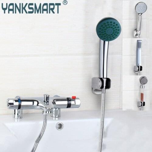 Bathroom Deck Mounted Thermostatic Shower Hand Spray Mixer Thermostatic Faucet Shower Chrome Finish Mixer Thermostatic Tap