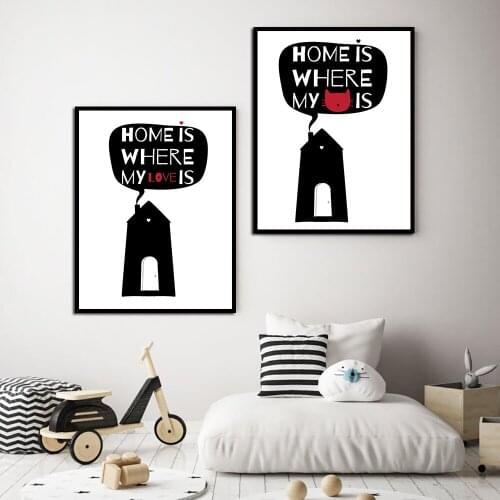 Modern Room Print Wall Art Motivational Home is Where My Cat Is Quote Inspirational Painting No Frame Pictures