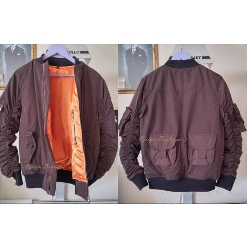 Tactical MA1 Brown Hunter Functional Back Pocket Fog Zipper Sleeves Quilted Bomber Jacket / Flight Jacket