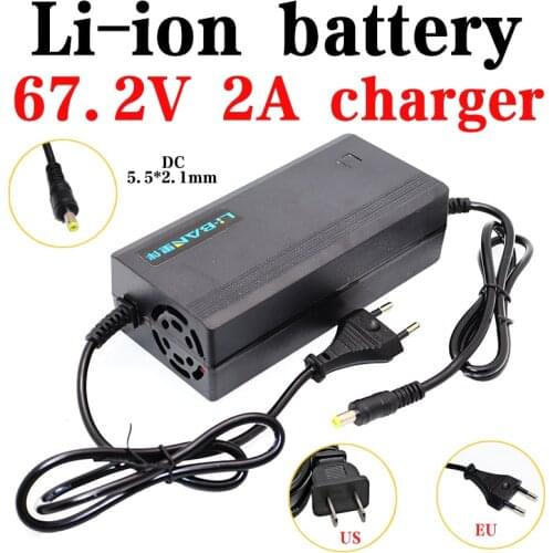67.2V 2A Lithium Battery Charger for 16Series 60V Li-ion battery ebike scooter Charger 100-240V EU US Plug DC 5.5*2.1MM With fan