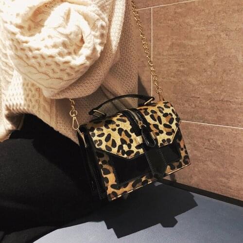 Women Leopard Print Small Flap Bags Shoulder Handbags Bags Leather Plush Messenger Bag