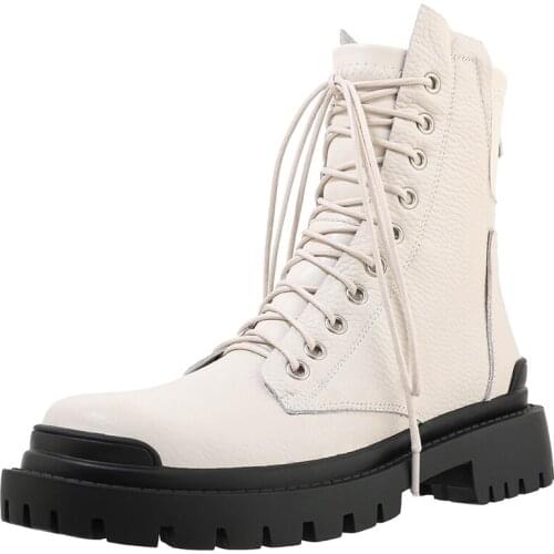 Autumn Winter Ankle Martin Boots Women Shoes Thick Bottom Black White Round Toe Footwear Fashion Elegant Shoes Women Cool A182