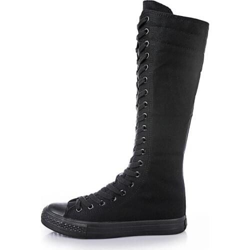 2020 New Spring autumn Women Shoes Canvas Casual High Top Shoes Long Boots Lace-Up Zipper Comfortable Flat boots sneakers