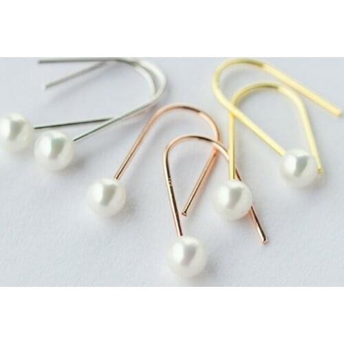 Brief Style Womens 100% 925 Sterling Solid Silver Earrings 6mmX22mm Pearl Stud Earrings Girl Lady Xmas Gift 2019 New