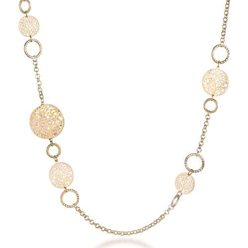 Gold Tree Of Life Multi Pendant Long Chain Necklace For Women Hollow Crystal Sweater Necklace Party Wedding Statement Jewelry