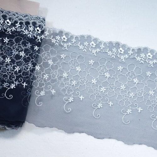 1Meter 18 CM Width Embroidered lace Trim Tulle dark blue Mesh Embroidery Lace fabric dress bra dolls dress decoration DIY Craft