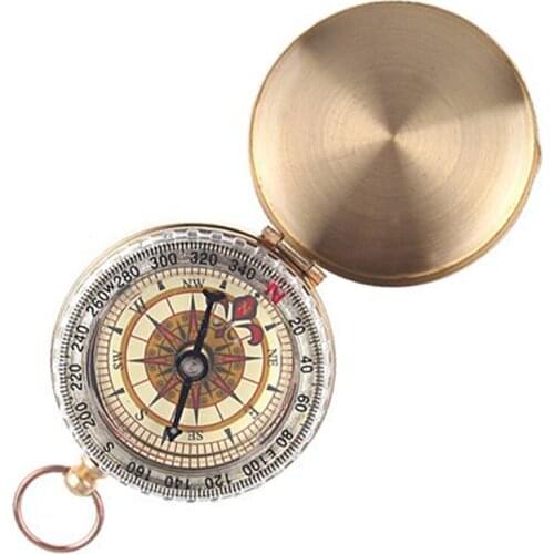 1PC Outdoor Classic Pocket Watch Style Antique Camp Compass Pocket Compass Fishing, Camping, Hiking, Hunting, Brass Color