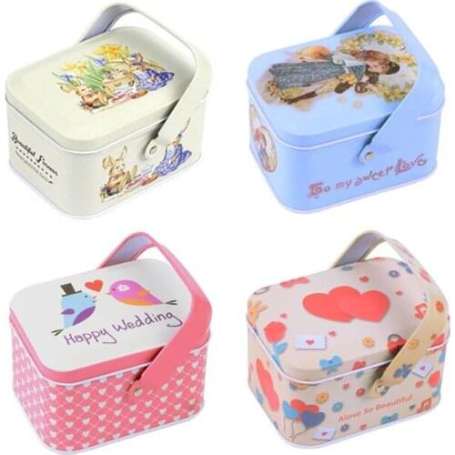 1Pc Metal Handle Box Small Suitcase Storage Box Sewing Kit Candy Cookie Chocolate Packaging Wedding Gifts