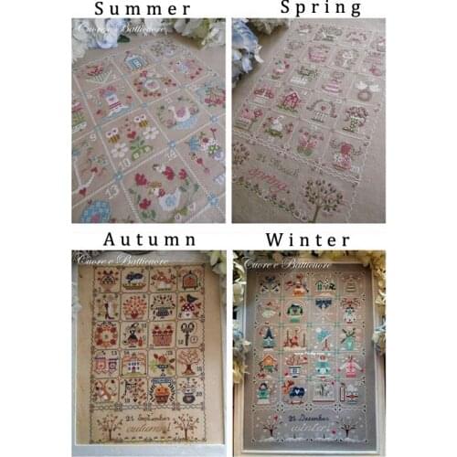 100% egypt cotton Lovely Counted Cross Stitch Kit Calendar Quartet Spring Summer Autumn Fall Winter