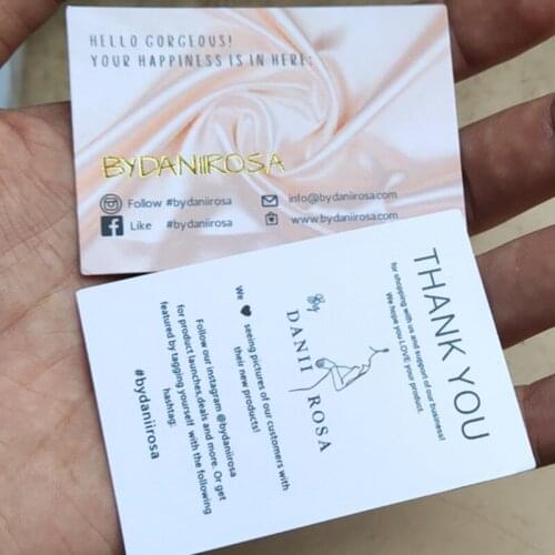 1000pcs , 5 * 7 cm Custom thank you square cards 400GSM Matte coated paper golden foil prints business card