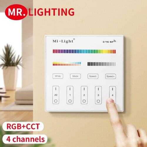 2.4G WIFI RF B4 touch panel controller battery version for CCT DIM RGB RGBW RGB + CCT LED strip/bulb free wiring wall controller
