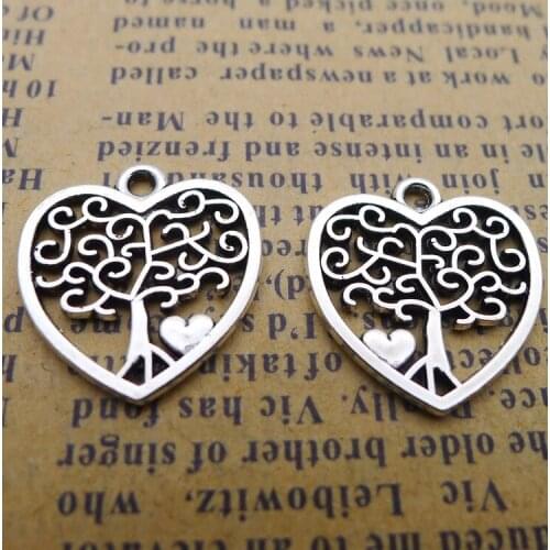 20 pieces/lot 17*18mm Love heart tree of life Charm Antique silver color Metal alloy Necklace Pendant Bracelet Earring Key chain