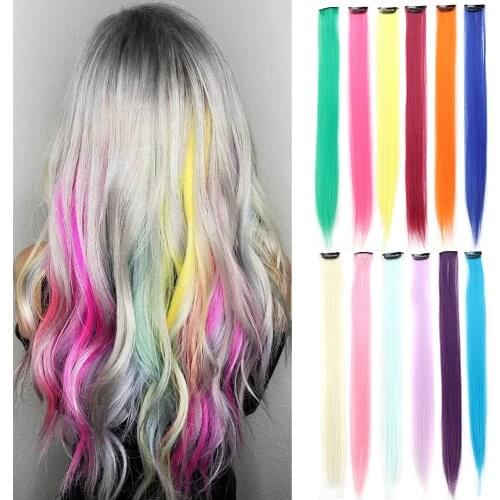24 Pcs 22 Inch Long Straight Colorful Rainbow Hair Extensions Clip In Synthetic Color Hair Party Highlights For Women Kids Girls