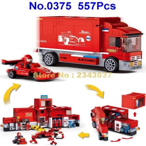 Sluban 0375 557pcs 2in1 Racing Car Transport Truck Building Block Toy